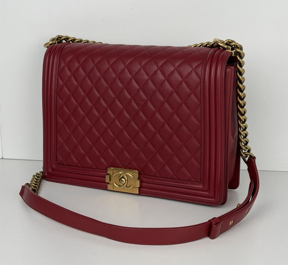 Chanel Boy Bag Large Red Leather & Aged Gold-Tone Hardware 2014 D8